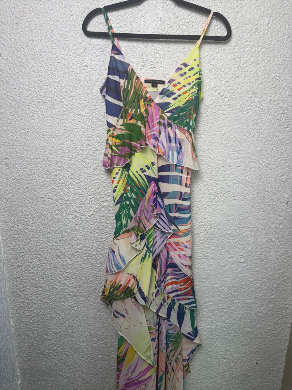 Boston Proper Tropical Ruffle Maxi Dress with Strappy V-Neck